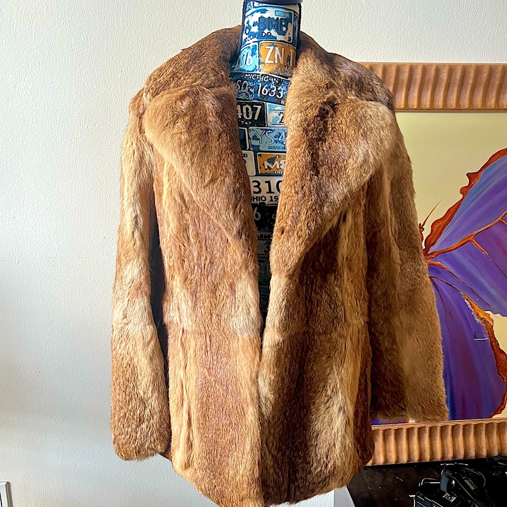 Luxurious real fur coat with satin lining, brown